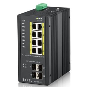 SWITCH ZYXEL INDUSTRIALE 12P LAN GIGABIT ZYXEL RGS200-12P-ZZ0101F MANAGED (8P POE, EROG. FINO 240W + 4 SFP) IP30